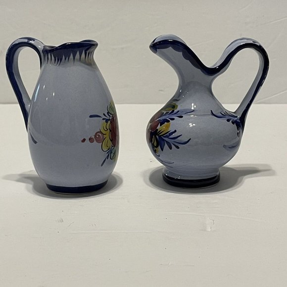 Pitcher Portugal Mini Ceramic Rose Floral Water Pitcher Blue Ceramic Miniature - Picture 3 of 10